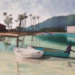 Óleo pincel - Bahía del puerto de Alcudia - Mallorca